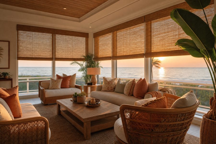 Woven wood shades — St. Pete Beach Gulf-view residence