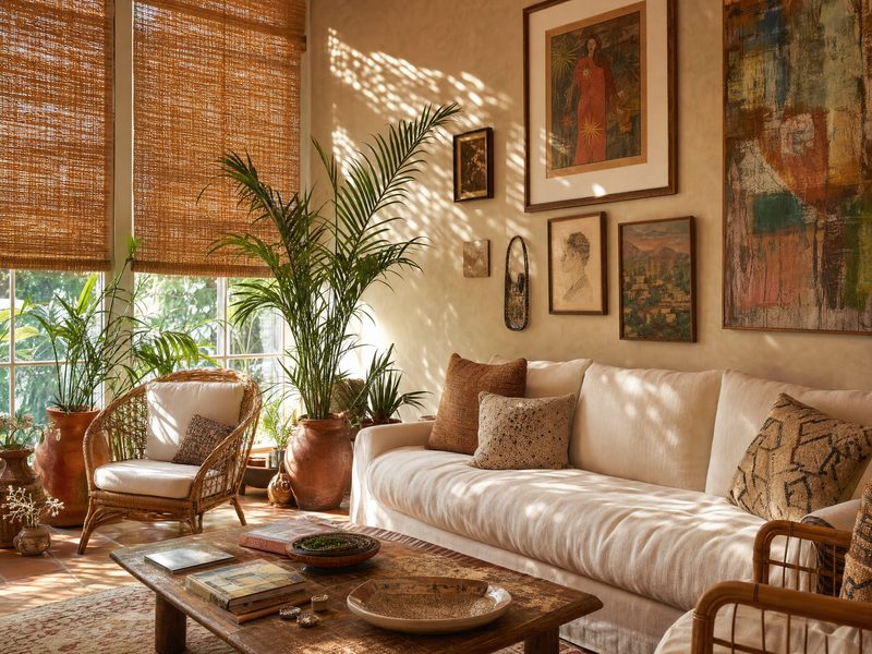 Natural woven wood shades in a St. Petersburg arts district home